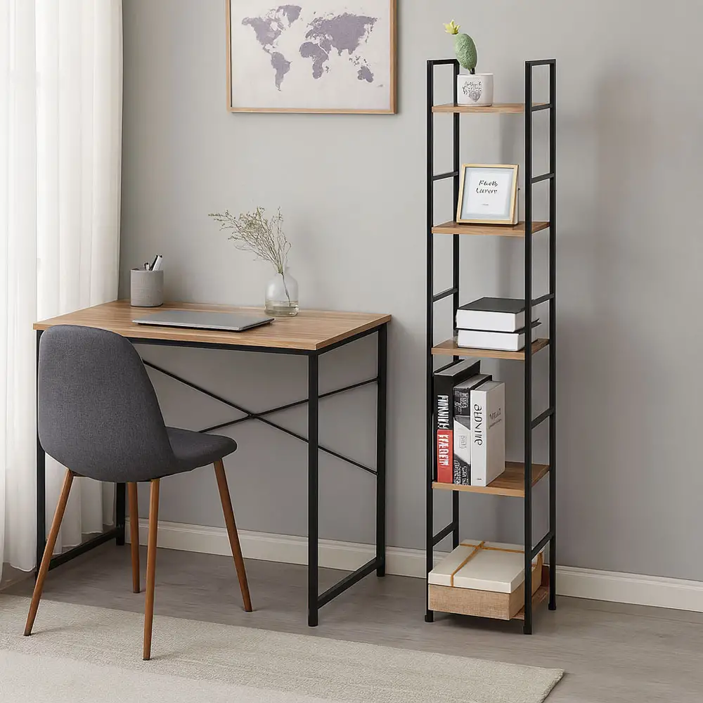 ΒΙΒΛΙΟΘΗΚΗ ΜΕ 5 ΞΥΛΙΝΑ ΡΑΦΙΑ ΚΑΙ ΜΑΥΡΟ ΜΕΤΑΛΛΙΚΟ ΣΚΕΛΕΤΟ 30x24x144εκ.  - Ankor 844111