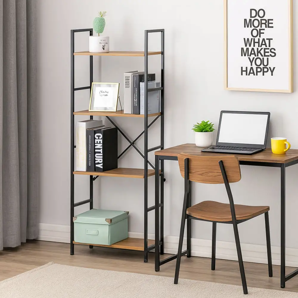 ΒΙΒΛΙΟΘΗΚΗ ΜΕ 4 ΞΥΛΙΝΑ ΡΑΦΙΑ ΚΑΙ ΜΑΥΡΟ ΜΕΤΑΛΛΙΚΟ ΣΚΕΛΕΤΟ 60x24x112εκ.  - Ankor 844128