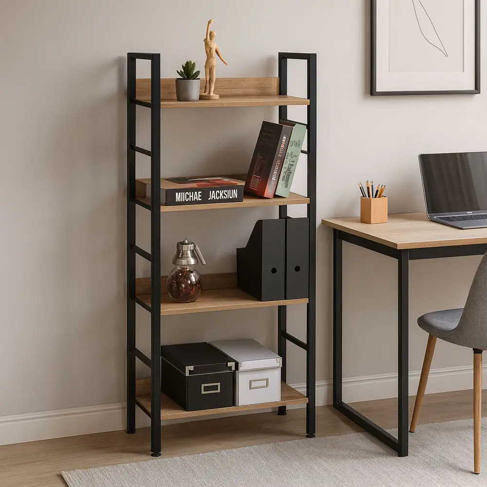 ΒΙΒΛΙΟΘΗΚΗ ΜΕ 4 ΞΥΛΙΝΑ ΡΑΦΙΑ ΚΑΙ ΜΑΥΡΟ ΜΕΤΑΛΛΙΚΟ ΣΚΕΛΕΤΟ 60x28x126εκ.  - Ankor 844142