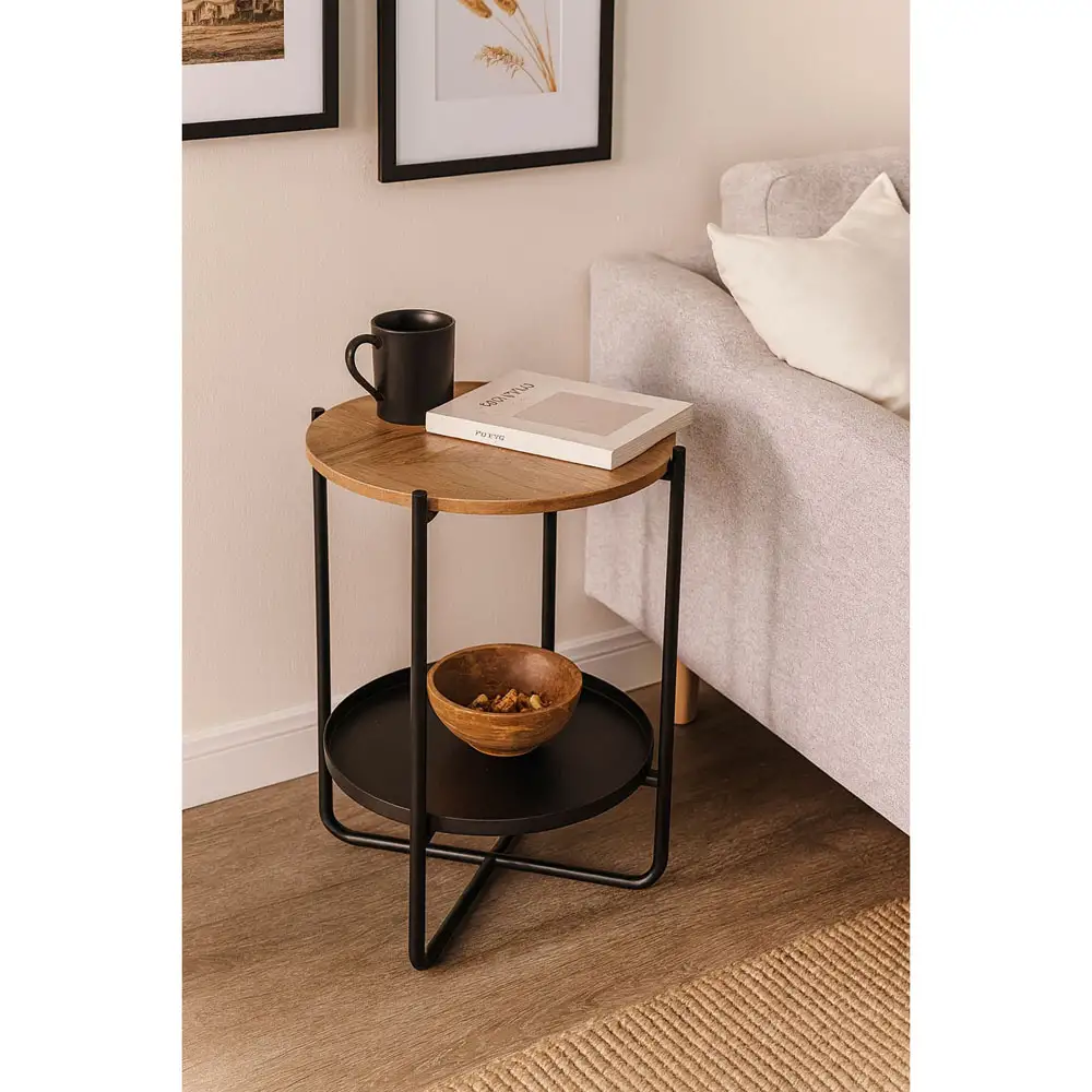 ΤΡΑΠΕΖΑΚΙ ΜΕΤΑΛΛΙΚΟ ΣΕ ΜΑΥΡΟ ΧΡΏΜΑ ΜΕ ΞΥΛΙΝΗ ΕΠΙΦΑΝΕΙΑ 41x41x50εκ.  - Ankor 846122