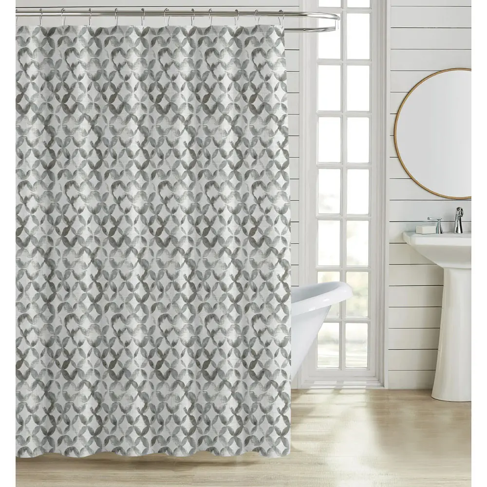 ΚΟΥΡΤΙΝΑ ΜΠΑΝΙΟΥ ΠΟΛΥΕΣΤΕΡΙΚΗ 180x180εκ 90gsm ΜΕ 12 ΚΡΙΚΟΥΣ ΓΕΩΜΕΤΡΙΚΟ ΜΟΤΙΒΟ ΣΕ ΓΚΡΙ ΧΡΩΜΑ  - Ankor 846283