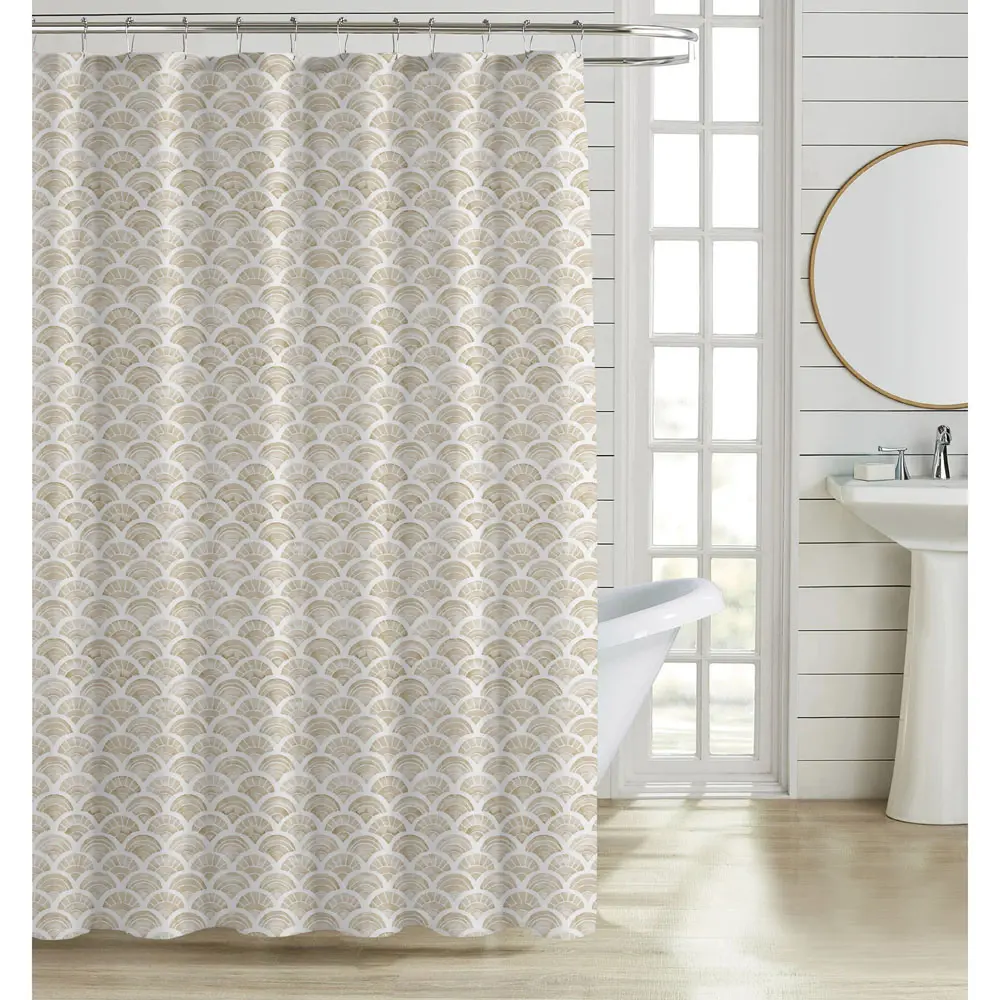 ΚΟΥΡΤΙΝΑ ΜΠΑΝΙΟΥ ΠΟΛΥΕΣΤΕΡΙΚΗ 180x200εκ 90gsm ΜΕ 12 ΚΡΙΚΟΥΣ ΓΕΩΜΕΤΡΙΚΟ ΜΟΤΙΒΟ ΣΕ ΜΠΕΖ ΧΡΩΜΑ  - Ankor 846351
