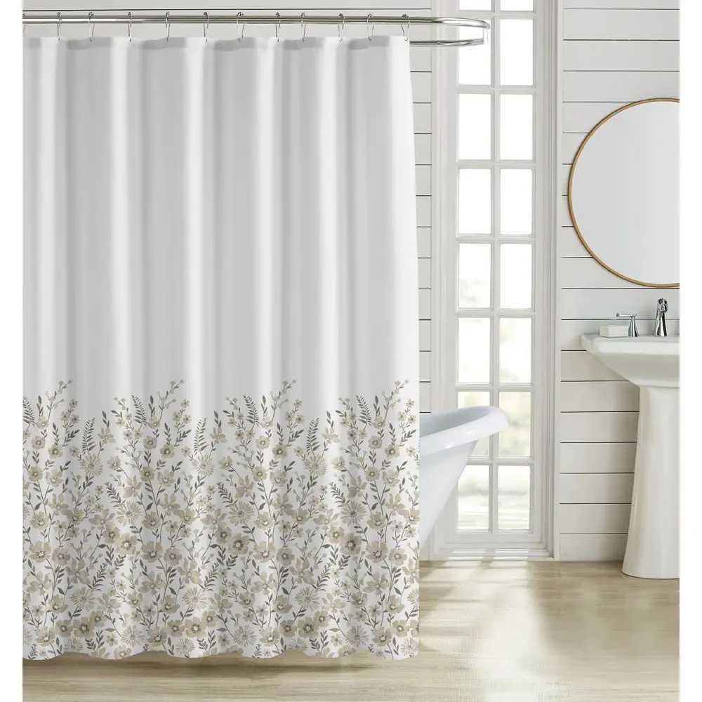 ΚΟΥΡΤΙΝΑ ΜΠΑΝΙΟΥ ΠΟΛΥΕΣΤΕΡΙΚΗ 180x200εκ 90gsm ΜΕ 12 ΚΡΙΚΟΥΣ ΛΟΥΛΟΥΔΑΤΟ ΣΧΕΔΙΟ ΣΕ ΓΗΙΝΟΥΣ ΤΟΝΟΥΣ  - Ankor 846375