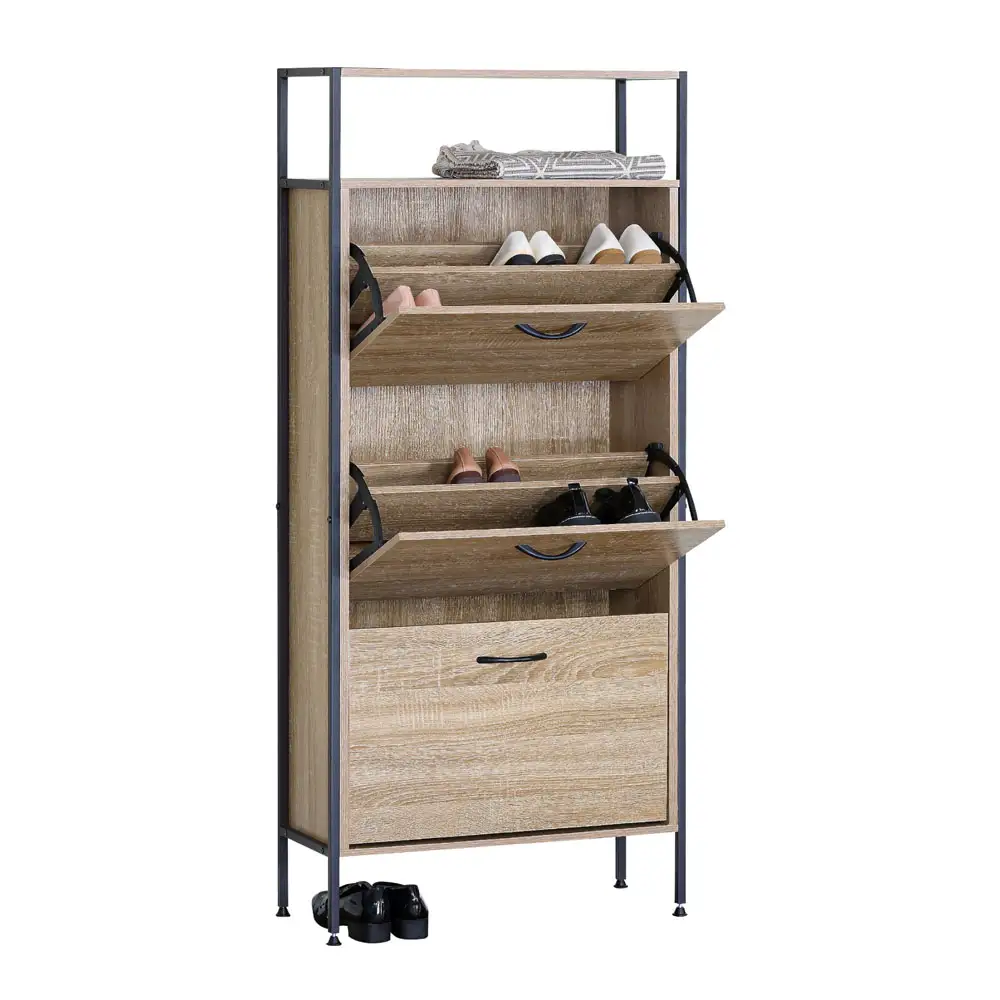 ΠΑΠΟΥΤΣΟΘΗΚΗ ΤΡΙΠΛΗ ΞΥΛΙΝΗ ΜΕ ΜΑΥΡΟ ΜΕΤΑΛΛΙΚΟ ΣΚΕΛΕΤΟ 60x24x141εκ.  - Ankor 848157