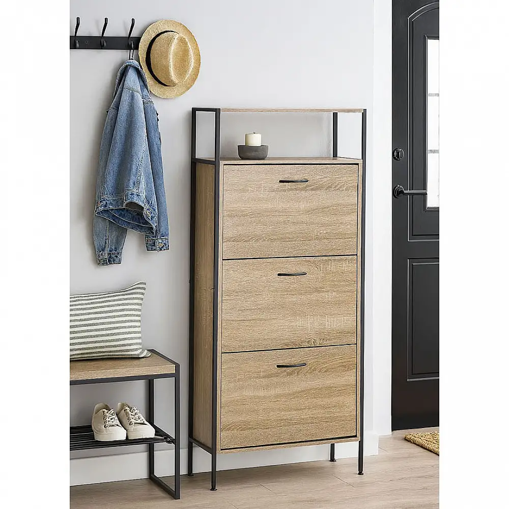 ΠΑΠΟΥΤΣΟΘΗΚΗ ΤΡΙΠΛΗ ΞΥΛΙΝΗ ΜΕ ΜΑΥΡΟ ΜΕΤΑΛΛΙΚΟ ΣΚΕΛΕΤΟ 60x24x141εκ.  - Ankor 848157