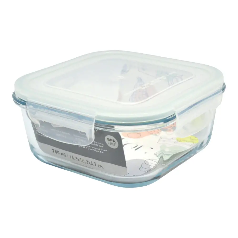 ΦΑΓΗΤΟΔΟΧΕΙΟ ΤΕΤΡΑΓΩΝΟ ΑΠΟ ΠΥΡΑΝΤΟΧΟ ΓΥΑΛΙ ΜΕ ΠΛΑΣΤΙΚΟ ΚΑΠΑΚΙ 0,75lt  - Ankor 848782