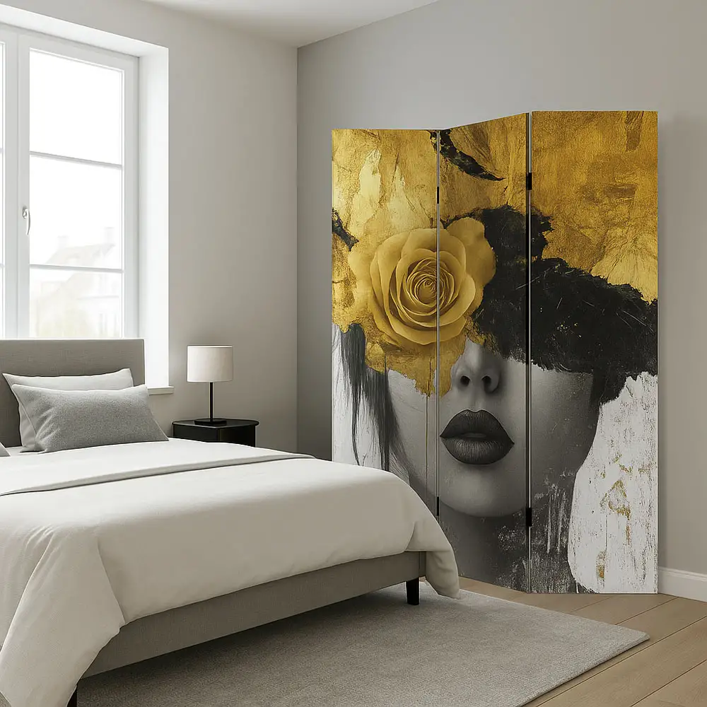 ΠΑΡΑΒΑΝ ΤΡΙΠΛΟ ΣΕ ΤΥΠΩΜΕΝΟ ΚΑΜΒΑ ΜΕ ΓΥΝΑΙΚΕΙΟ ΠΟΡΤΡΕΤΟ ΚΑΙ ΧΡΥΣΑ ΛΟΥΛΟΥΔΙΑ 180x120x2,5εκ. - Ankor 849376