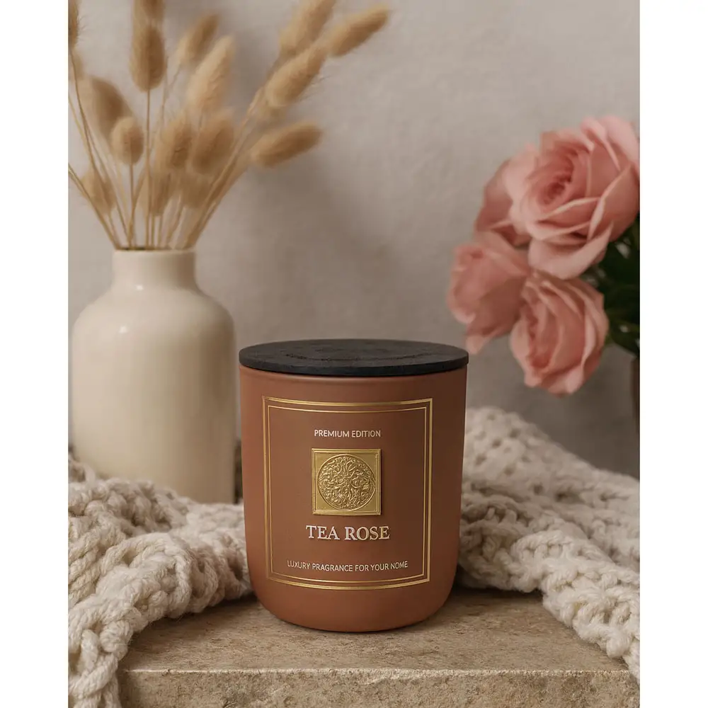 ΑΡΩΜΑΤΙΚΟ ΚΕΡΙ TEA ROSE ΣΕ ΓΥΑΛΙΝΟ ΔΟΧΕΙΟ ΜΕ ΚΑΠΑΚΙ 8x8x9εκ.  - Ankor 849710