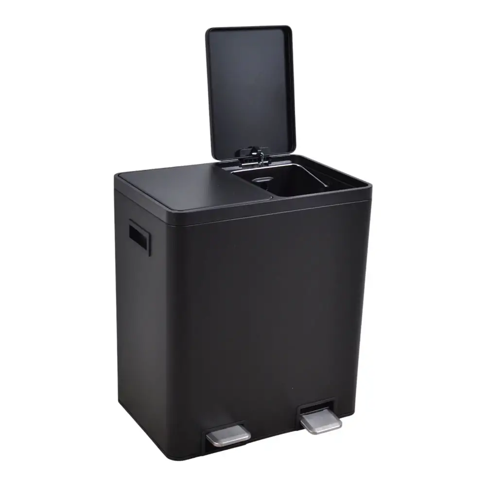 ΚΑΔΟΣ ΑΠΟΡΡΙΜΑΤΩΝ ΔΙΠΛΟΣ 20L ΚΑΙ 20L SOFT CLOSE ΙΝΟΧ ΜΑΥΡΟ ΜΑΤ  - Ankor 850259