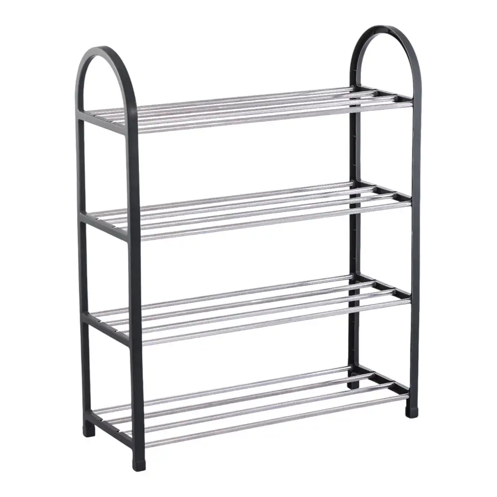 ΠΑΠΟΥΤΣΟΘΗΚΗ ΜΕ ΤΕΣΣΕΡΑ ΡΑΦΙΑ ΠΛΑΣΤΙΚΟ ΜΑΥΡΟ ΣΚΕΛΕΤΟ ΚΑΙ ΜΕΤΑΛΛΙΚΕΣ ΡΑΒΔΟΥΣ 50x18,5x65εκ.  - Ankor 850716