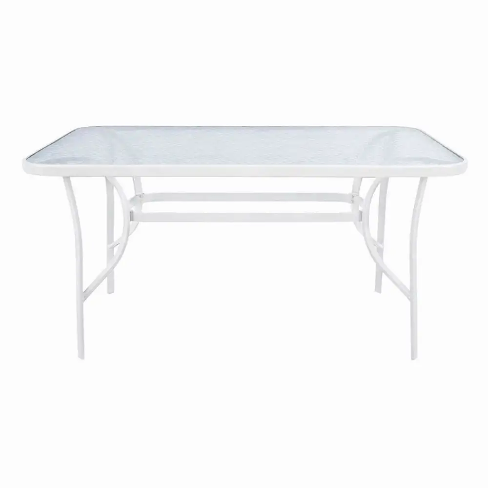 ΤΡΑΠΕΖΙ ΜΕ ΛΕΥΚΟ ΜΑΤ ΜΕΤΑΛΛΙΚΟ ΣΚΕΛΕΤΟ ΚΑΙ ΓΥΑΛΙΝΗ ΕΠΙΦΑΝΕΙΑ 140x80x70εκ.  - Ankor 851232