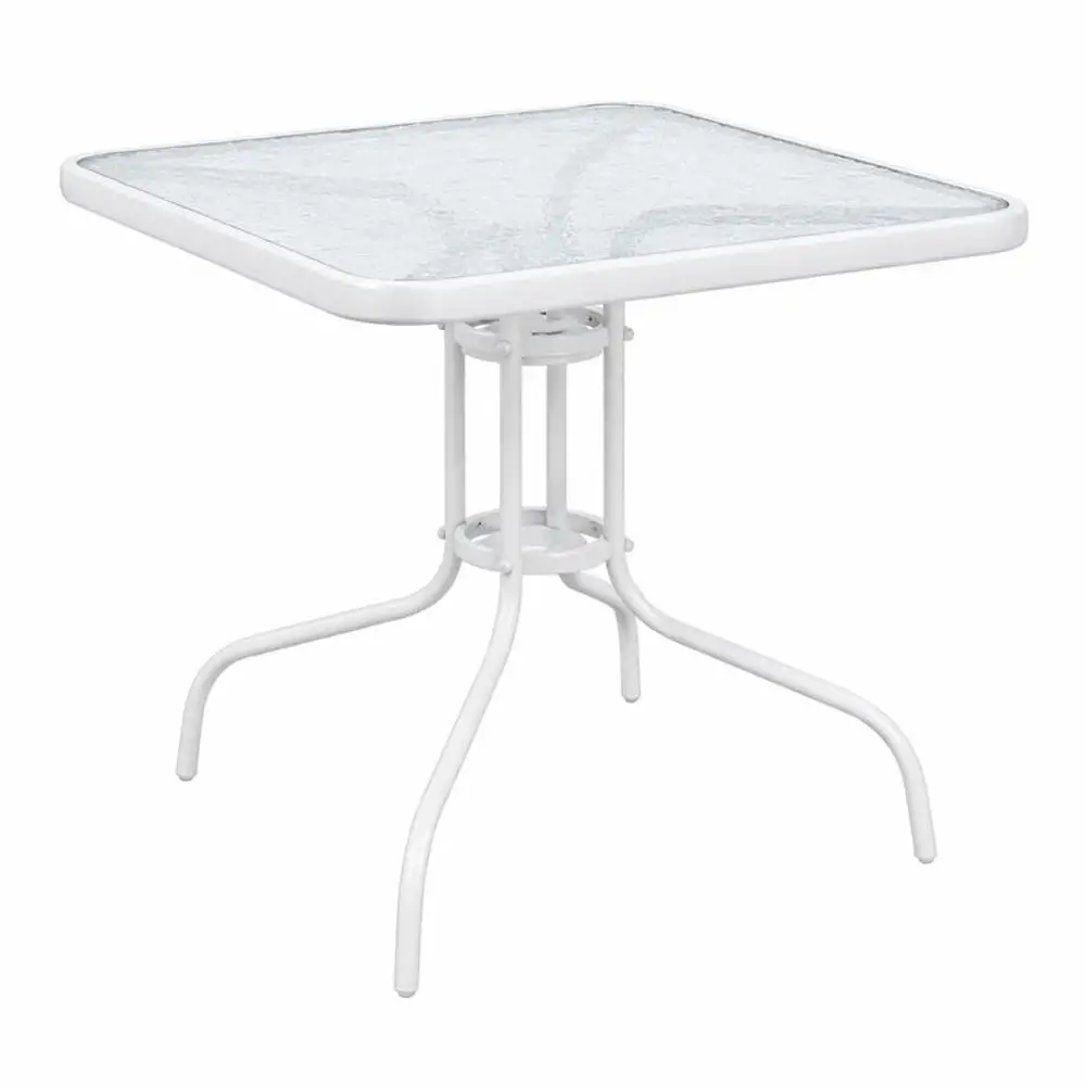 ΤΡΑΠΕΖΙ ΤΕΤΡΑΓΩΝΟ ΜΕ ΛΕΥΚΟ ΜΑΤ ΜΕΤΑΛΛΙΚΟ ΣΚΕΛΕΤΟ ΚΑΙ ΓΥΑΛΙΝΗ ΕΠΙΦΑΝΕΙΑ 80x80x70εκ.  - Ankor 851270