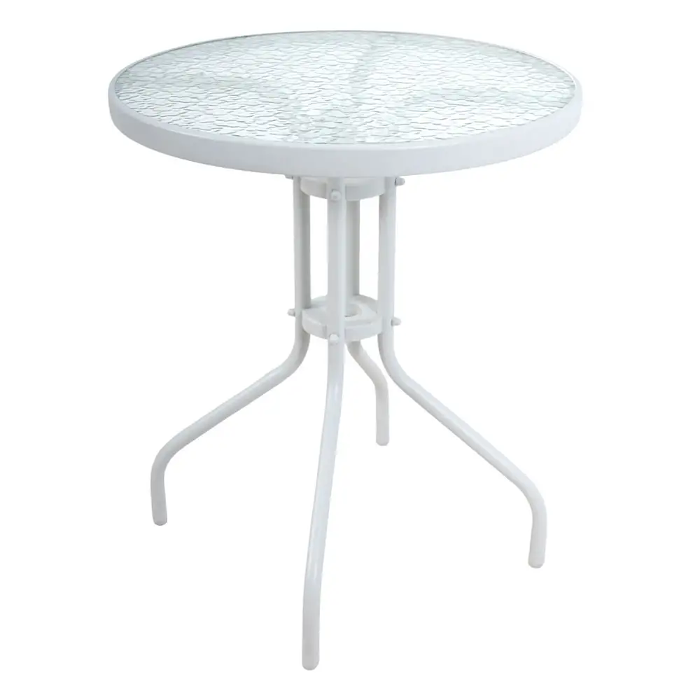 ΤΡΑΠΕΖΙ ΣΤΡΟΓΓΥΛΟ ΜΕ ΛΕΥΚΟ ΜΑΤ ΜΕΤΑΛΛΙΚΟ ΣΚΕΛΕΤΟ ΚΑΙ ΓΥΑΛΙΝΗ ΕΠΙΦΑΝΕΙΑ 60x60x70εκ.  - Ankor 851287