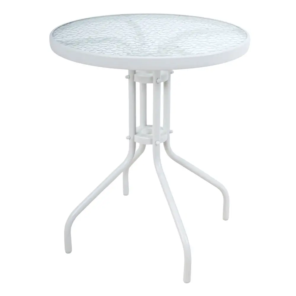 ΤΡΑΠΕΖΙ ΣΤΡΟΓΓΥΛΟ ΜΕ ΛΕΥΚΟ ΜΑΤ ΜΕΤΑΛΛΙΚΟ ΣΚΕΛΕΤΟ ΚΑΙ ΓΥΑΛΙΝΗ ΕΠΙΦΑΝΕΙΑ 60x60x70εκ.  - Ankor 851287