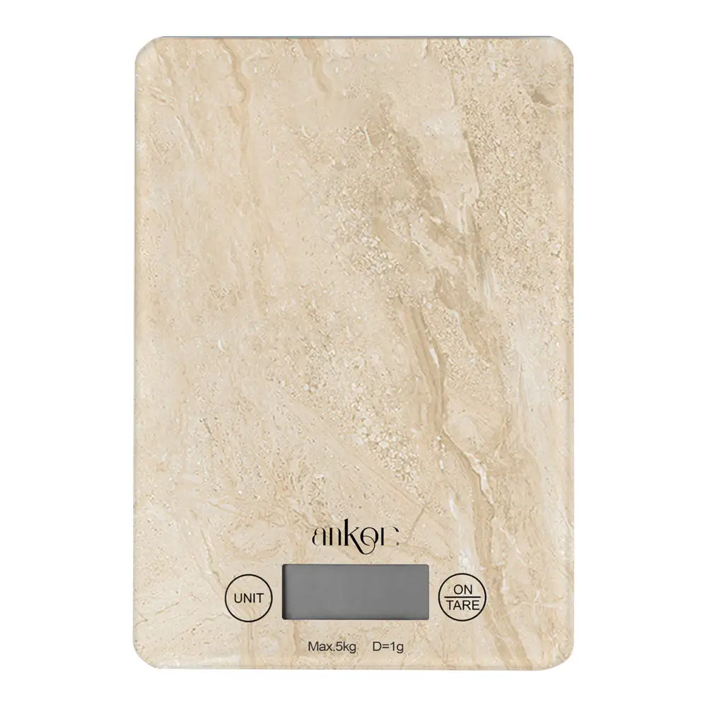 ΖΥΓΑΡΙΑ ΗΛΕΚΤΡΟΝΙΚΗ 5kg ΓΥΑΛΙΝΗ ΜΠΕΖ ΠΕΤΡΑ 15x21,5x1,6εκ.  - Ankor 851935