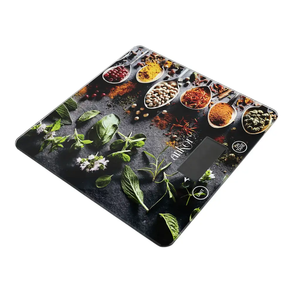 ΖΥΓΑΡΙΑ ΗΛΕΚΤΡΟΝΙΚΗ ΤΕΤΡΑΓΩΝΗ 15kg ΓΥΑΛΙΝΗ ΜΕ ΣΧΕΔΙΟ ΜΠΑΧΑΡΙΚΑ 21x21x2 εκ.  - Ankor 851959