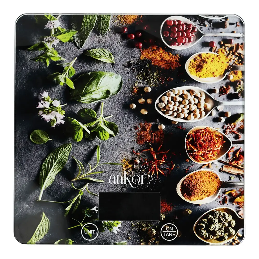 ΖΥΓΑΡΙΑ ΗΛΕΚΤΡΟΝΙΚΗ ΤΕΤΡΑΓΩΝΗ 15kg ΓΥΑΛΙΝΗ ΜΕ ΣΧΕΔΙΟ ΜΠΑΧΑΡΙΚΑ 21x21x2 εκ.  - Ankor 851959