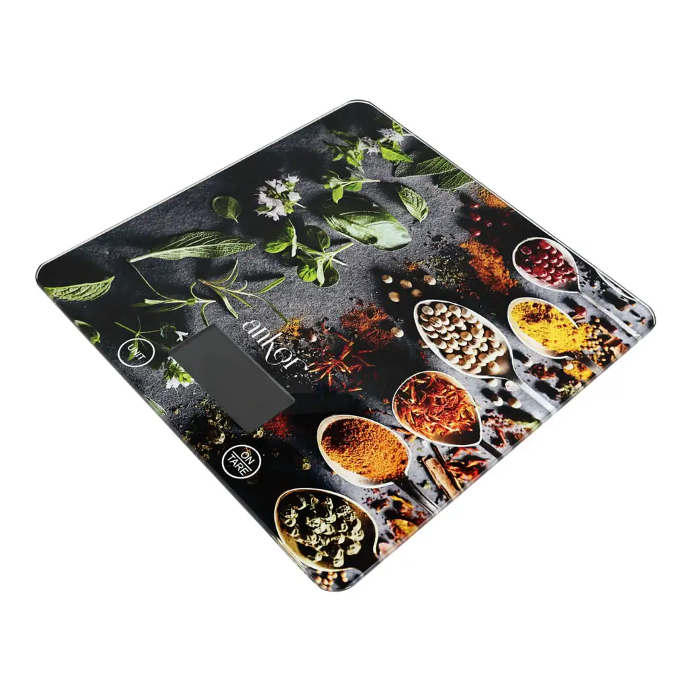 ΖΥΓΑΡΙΑ ΗΛΕΚΤΡΟΝΙΚΗ ΤΕΤΡΑΓΩΝΗ 15kg ΓΥΑΛΙΝΗ ΜΕ ΣΧΕΔΙΟ ΜΠΑΧΑΡΙΚΑ 21x21x2 εκ.  - Ankor 851959