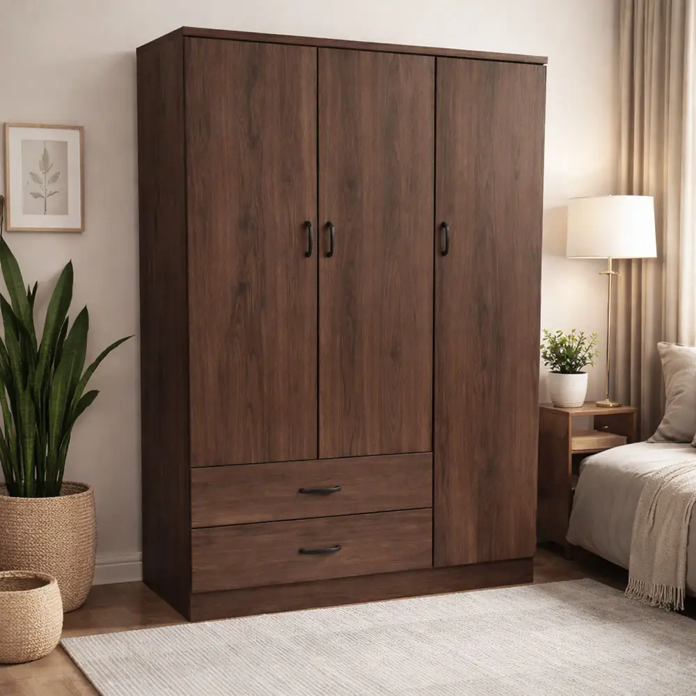 ΝΤΟΥΛΑΠΑ ΞΥΛΙΝΗ ΤΡΙΦΥΛΛΗ ΜΕ 2 ΣΥΡΤΑΡΙΑ ΣΕ ΚΑΡΥΔΙ ΧΡΩΜΑ 120x52x190 εκ.  - Ankor 852451