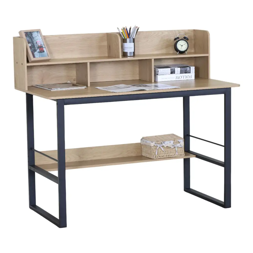 ΓΡΑΦΕΙΟ ΜΕ ΡΑΦΙ MDF ΜΕ ΜΕΛΑΜΙΝΗ ΣΕ ΦΥΣΙΚΗ ΑΠΟΧΡΩΣΗ ΞΥΛΟΥ KAI ΜΑΥΡΟ ΜΕΤΑΛΛΙΚΟ ΣΚΕΛΕΤΟ 120x60x103εκ.  - Ankor 852826