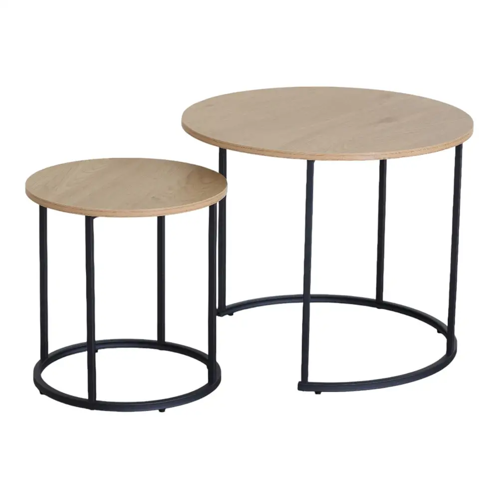 ΣΕΤ 2 ΤΡΑΠΕΖΑΚΙΑ MDF ΜΕ ΜΕΛΑΜΙΝΗ ΣΕ ΦΥΣΙΚΗ ΑΠΟΧΡΩΣΗ ΞΥΛΟΥ KAI ΜΑΥΡΟ ΜΕΤΑΛΛΙΚΟ ΣΚΕΛΕΤΟ  - Ankor 852864