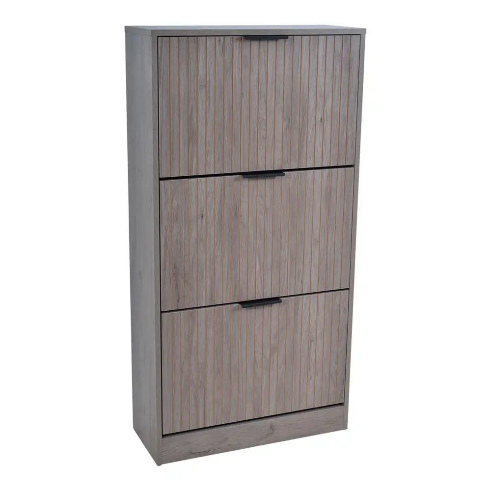 ΠΑΠΟΥΤΣΟΘΗΚΗ MDF ΜΕ ΜΕΛΑΜΙΝΗ ΣΕ ΓΚΡΙ ΑΠΟΧΡΩΣΗ ΦΥΣΙΚΟΥ ΞΥΛΟΥ ΜΕ ΑΝΑΓΛΥΦΕΣ ΓΡΑΜΜΕΣ 60x24x118εκ.  - Ankor 852895