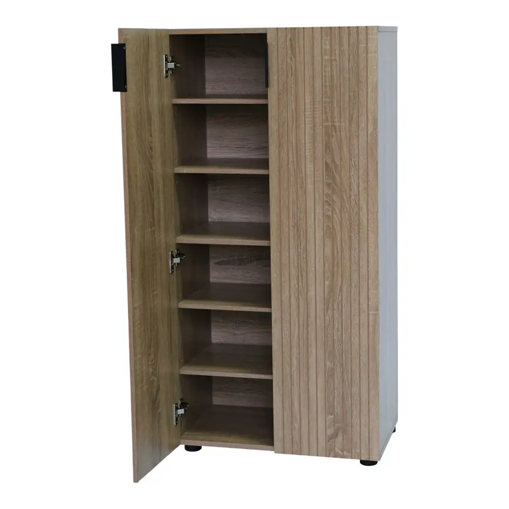 ΠΑΠΟΥΤΣΟΘΗΚΗ ΝΤΟΥΛΑΠΙ MDF ΜΕ ΜΕΛΑΜΙΝΗ ΣΕ ΧΡΩΜΑ ΦΥΣΙΚΟΥ ΞΥΛΟΥ ΜΕ ΑΝΑΓΛΥΦΕΣ ΓΡΑΜΜΕΣ 60x34x120εκ.  - Ankor 852956