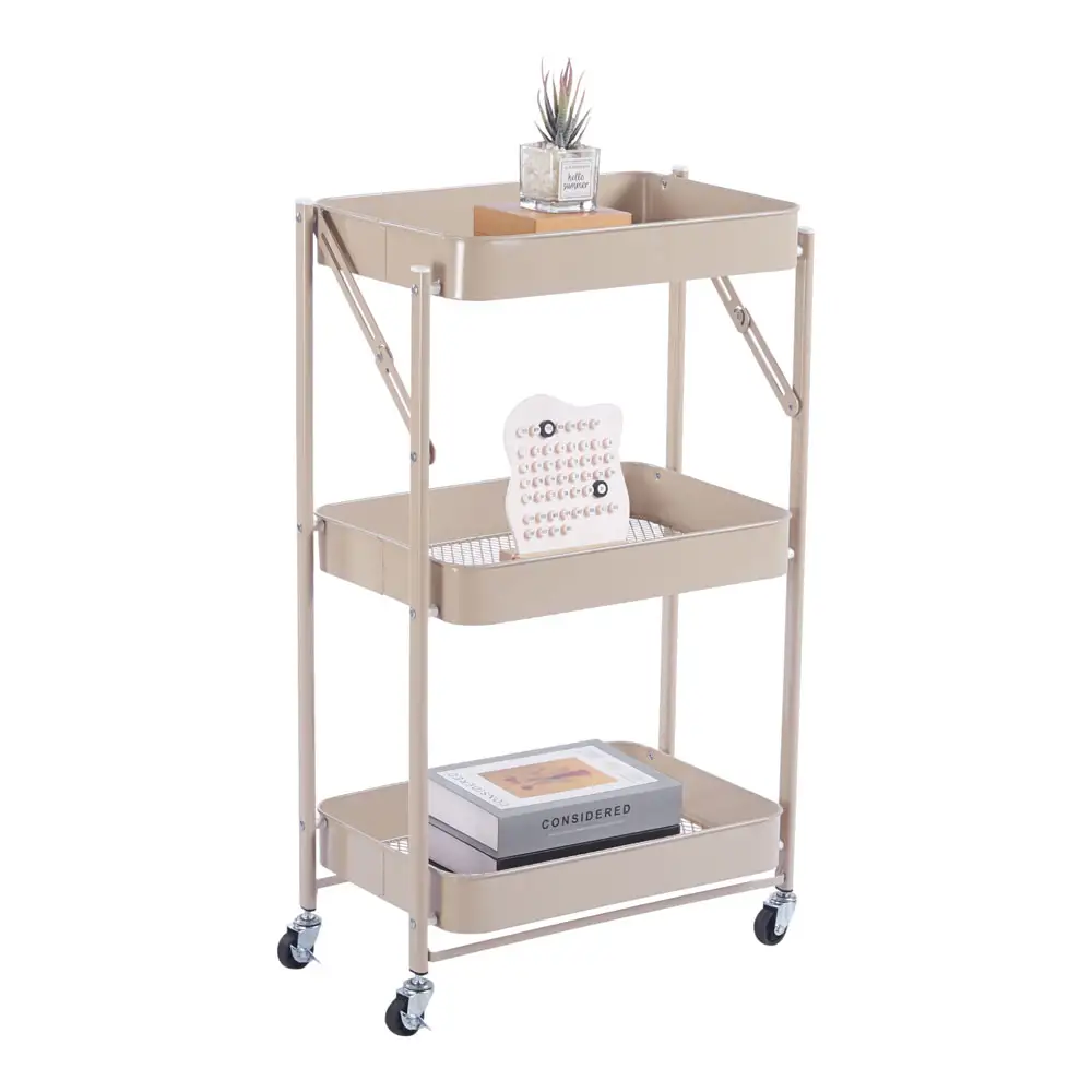 ΤΡΟΛΕΪ ΑΠΟΘΗΚΕΥΣΗΣ ΑΝΑΔΙΠΛΟΥΜΕΝΟ ΜΕ 3 ΚΑΛΑΘΙΑ ΜΕΤΑΛΛΙΚΟ ΣΕ TAUPE ΧΡΩΜΑ 46x29x77εκ.  - Ankor 852987