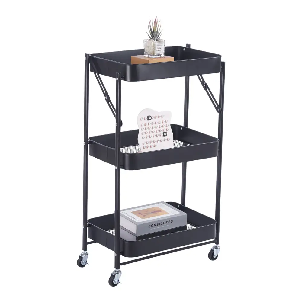 ΤΡΟΛΕΪ ΑΠΟΘΗΚΕΥΣΗΣ ΑΝΑΔΙΠΛΟΥΜΕΝΟ ΜΕ 3 ΚΑΛΑΘΙΑ ΜΕΤΑΛΛΙΚΟ ΣΕ ΜΑΥΡΟ ΧΡΩΜΑ 46x29x77εκ.  - Ankor 852994