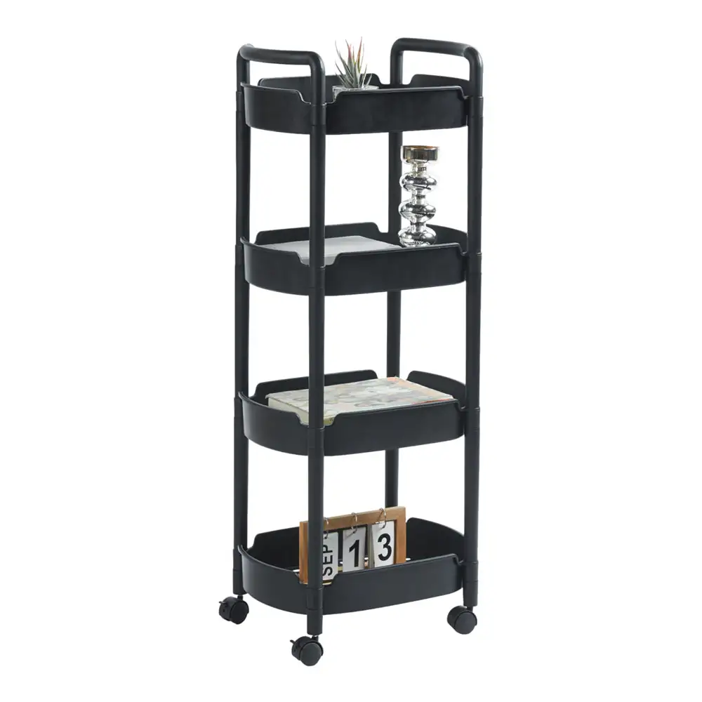 ΤΡΟΛΕΪ ΑΠΟΘΗΚΕΥΣΗΣ ΜΕ 4 ΚΑΛΑΘΙΑ ΠΛΑΣΤΙΚΟ ΣΕ ΜΑΥΡΟ ΧΡΩΜΑ 40x28x99εκ.  - Ankor 853014