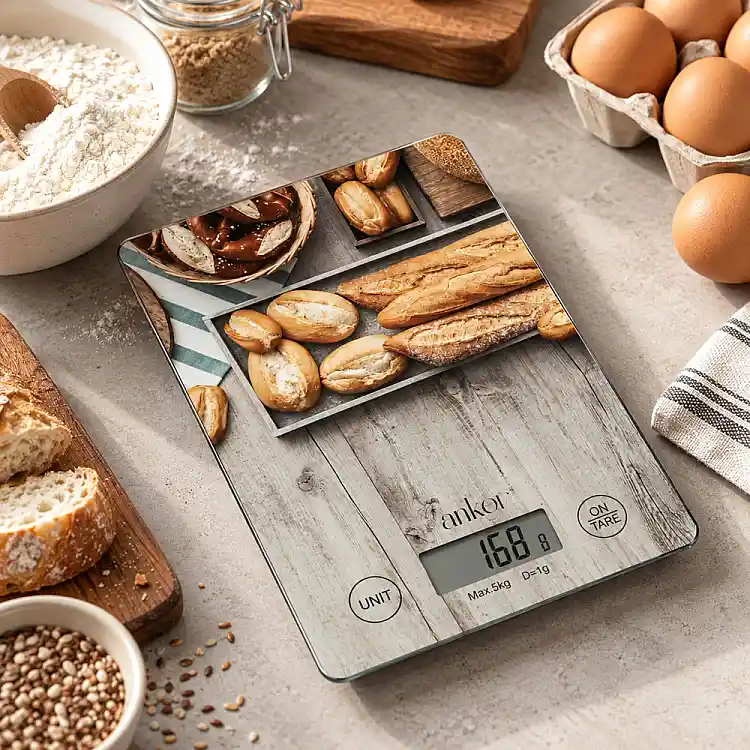 ΖΥΓΑΡΙΑ ΗΛΕΚΤΡΟΝΙΚΗ 5kg ΓΥΑΛΙΝΗ ΜΕ ΣΧΕΔΙΟ ΨΩΜΙΑ 15x21,5x1,6εκ.  - Ankor 856497