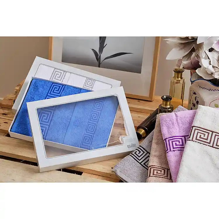 Πετσέτες Set Ζακάρ- Μπορντούρα Greek - Grey, 40x60cm, 58x105cm