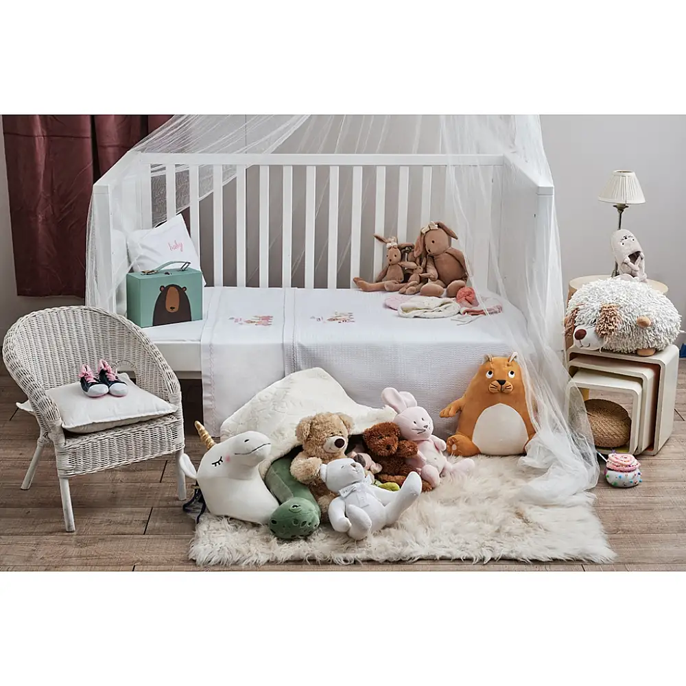 Σεντόνια Σετ Λευκό με Kέντημα Train Pink - (2x 120x160 + 1 μαξ. 30x40)