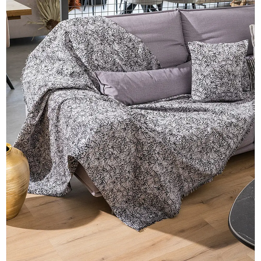 Ριχτάρι Καναπέ Chenille VERA Grey-Black - Grey - Black, Μονοθέσιο (180x180)