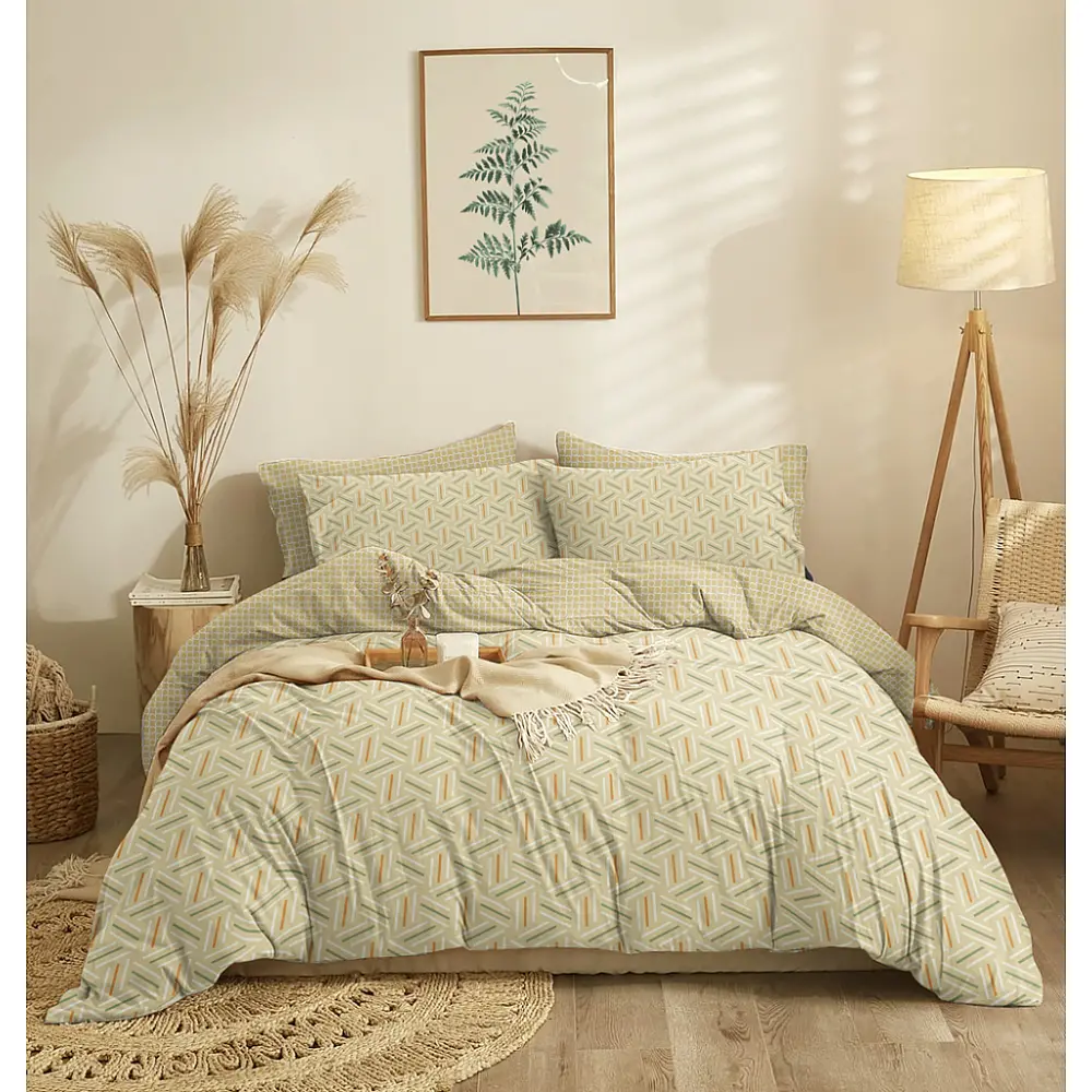 Σεντόνια Σετ "Marta" Zig Beige - Διπλό Λάστιχο (1x205x260+1x150x200+30+2 μαξ. 50×70)