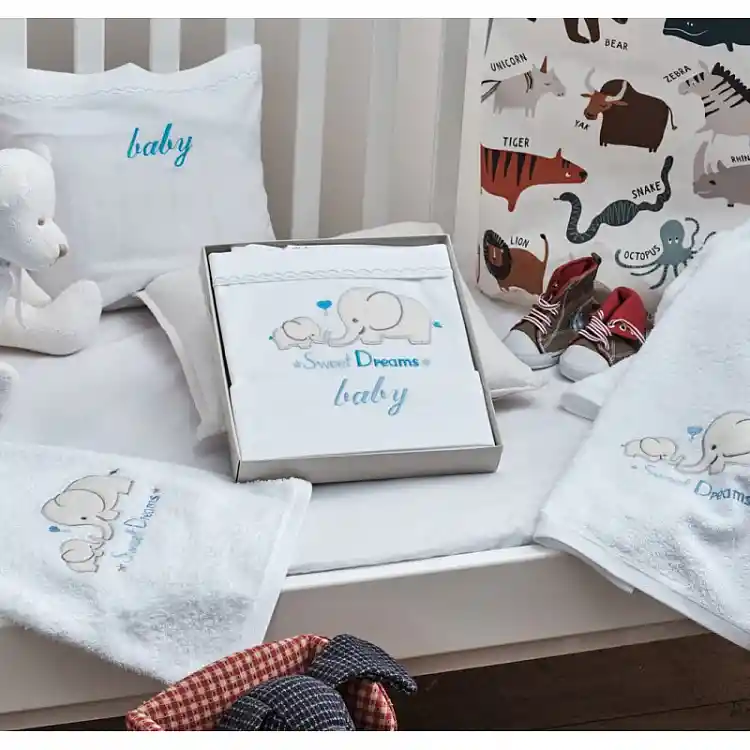 Κουβέρτα “Baby” Πικέ Κέντημα Elephant Blue