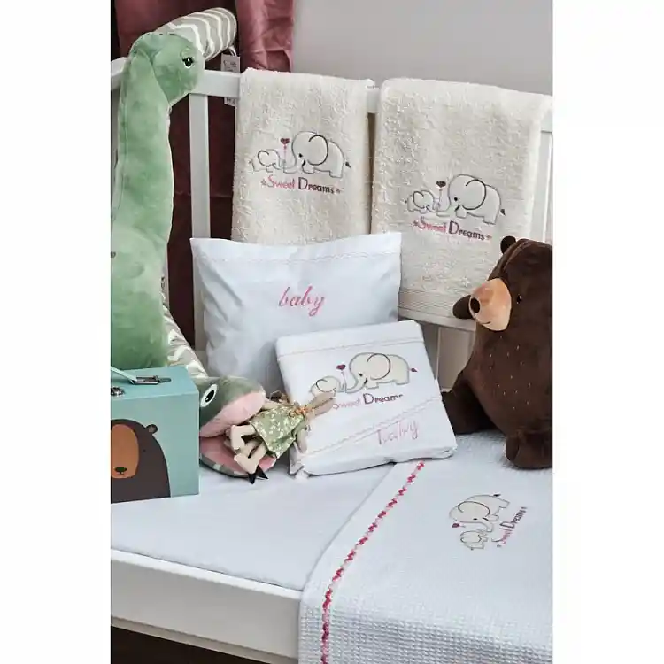 Κουβέρτα “Baby” Πικέ Κέντημα Elephant Pink