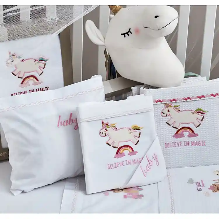 Πετσέτες Σετ “Kids With Love” Λευκές Κέντημα Unicorn Pink