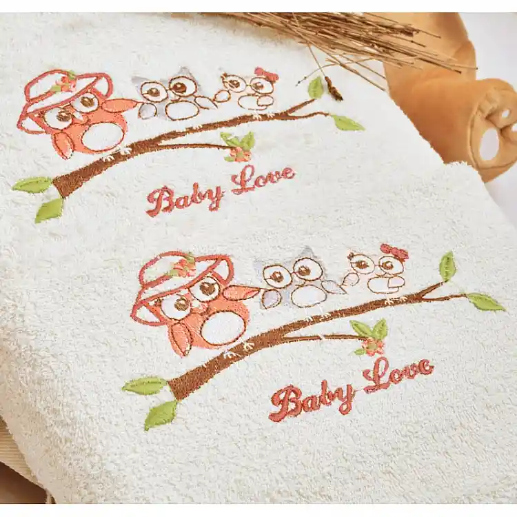 Πετσέτες Σετ “Kids With Love” Εκρού Κέντημα  Owl Apricot