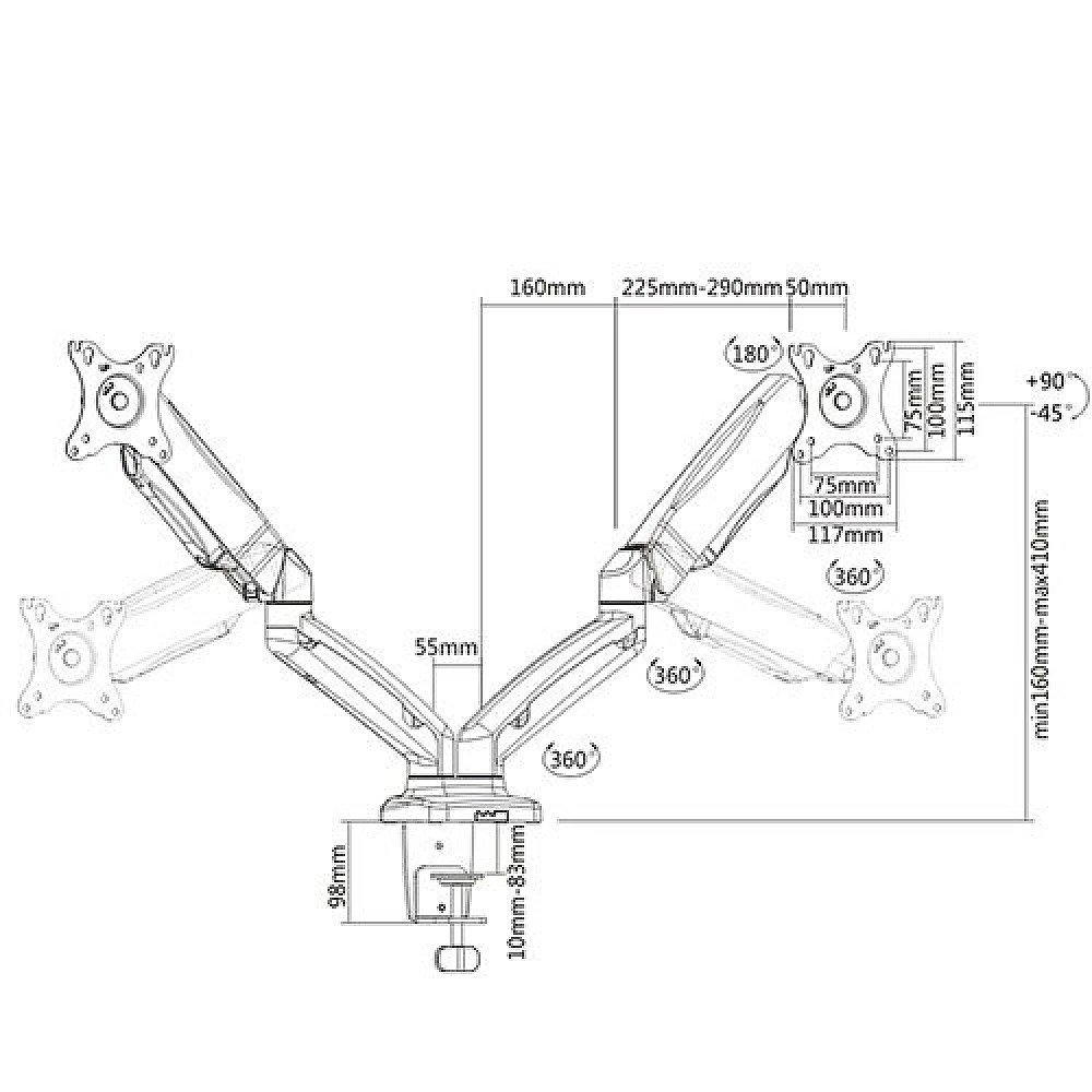 BRATECK LDT13-C024 Βάση γραφείου για 2 Monitors 13" - 27", 2 - 6.5kg