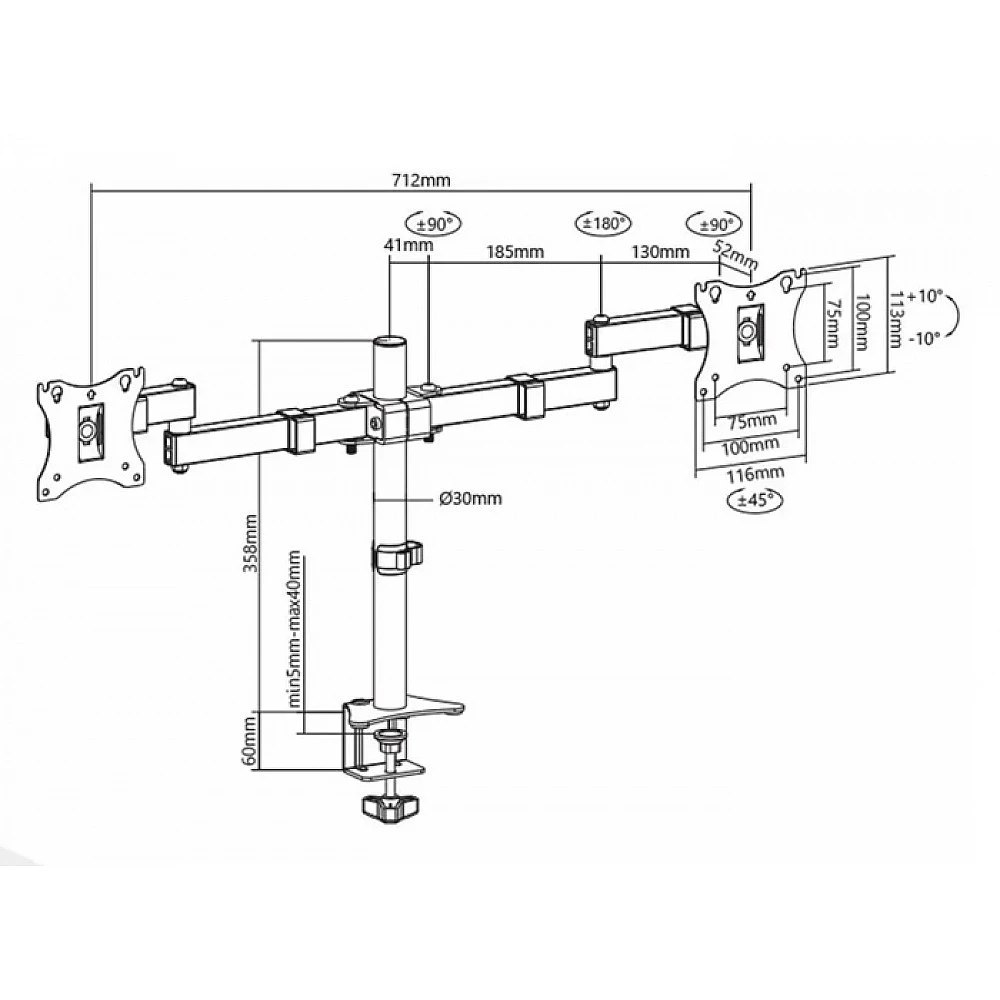 BRATECK LDT24-C024 Βάση γραφείου για 2 οθόνες 17" - 27", 2x 7kg