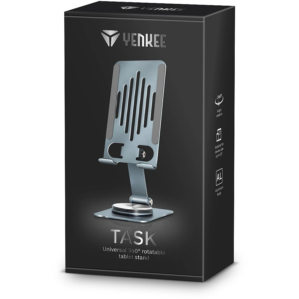 YENKEE YSN 01 TASK STAND Universal Βάση Tablet με Δυνατότητα Περιστροφής 360°, Ασημί