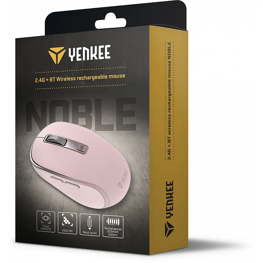 YENKEE YMS 2085PK NOBLE 2.4G + BT Ασύρματο Επαναφορτιζόμενο Ποντίκι, Ροζ YENKEE YMS 2085PK NOBLE 2.4G + BT Ασύρματο Επαναφορτιζόμενο Ποντίκι, Ροζ