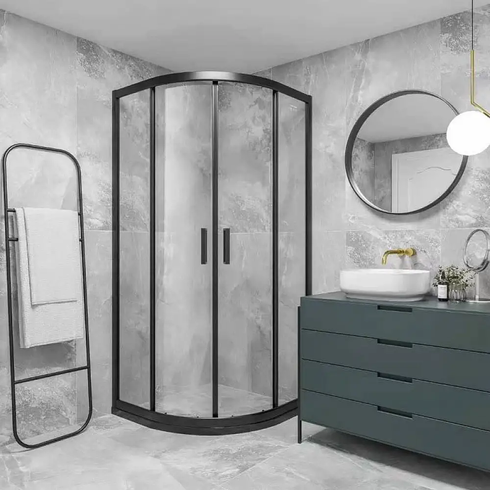 NERA-AMERICA  ΚΑΜΠΙΝΑ ΓΩΝΙΑΚΗ ΔΙΑΦΑΝΕΣ 90*90*185 ΜΑΥΡΗ - GLORIA