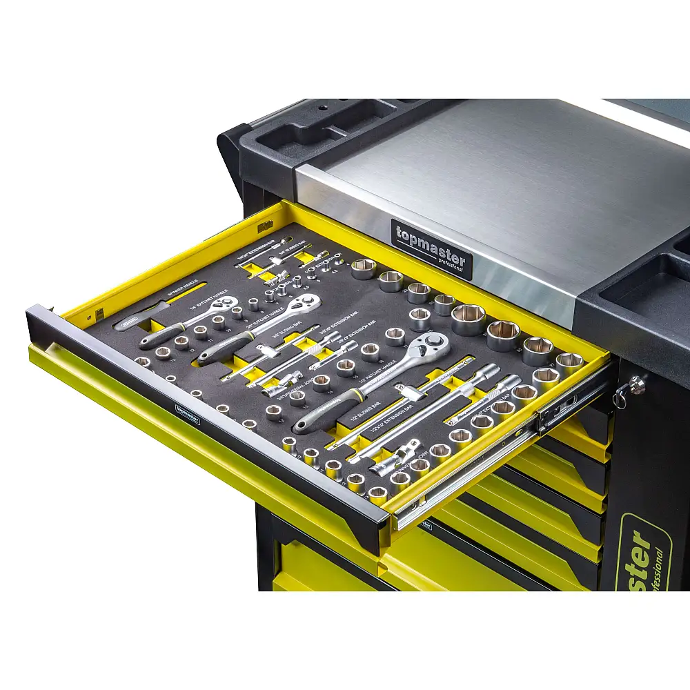 TOP MASTER Τροχήλατος μεταλλικός εργαλειοφόρος 182τεμ. με 7 συρτάρια Π80xΒ48xΥ87εκ. 455555