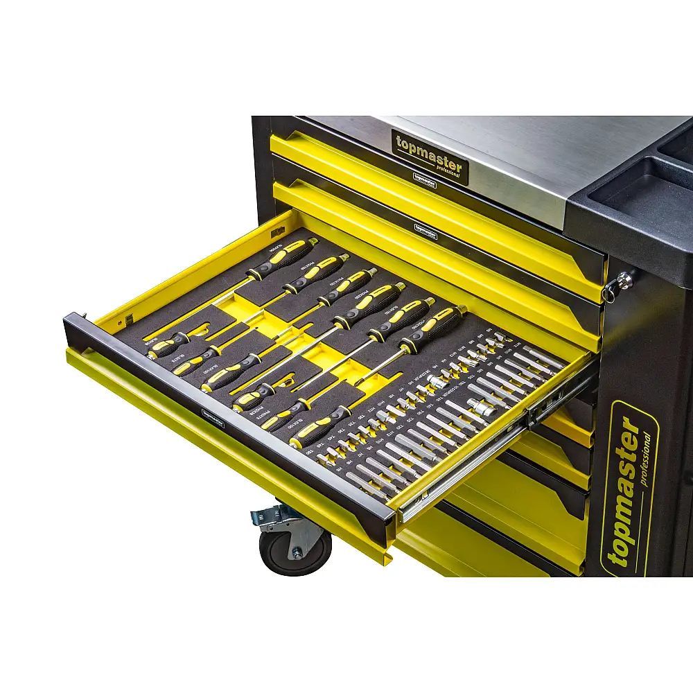 TOP MASTER Τροχήλατος μεταλλικός εργαλειοφόρος 182τεμ. με 7 συρτάρια Π80xΒ48xΥ87εκ. 455555