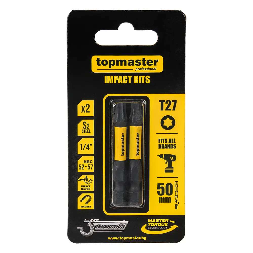 TOP MASTER Μύτη κατσαβιδιού Impact Torx με μέγεθος TX27 50mm συσκευασία 2τεμ. 338739