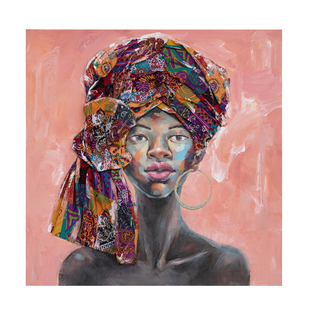 AFRICAN GIRL ΠΙΝΑΚΑΣ ΔΙΑΚΟΣΜΗΣΗΣ 80x80x4 ΚΑΜΒΑΣ ΠΟΛΥΧΡΩΜΟ ΞΥΛΟINTHEBOX