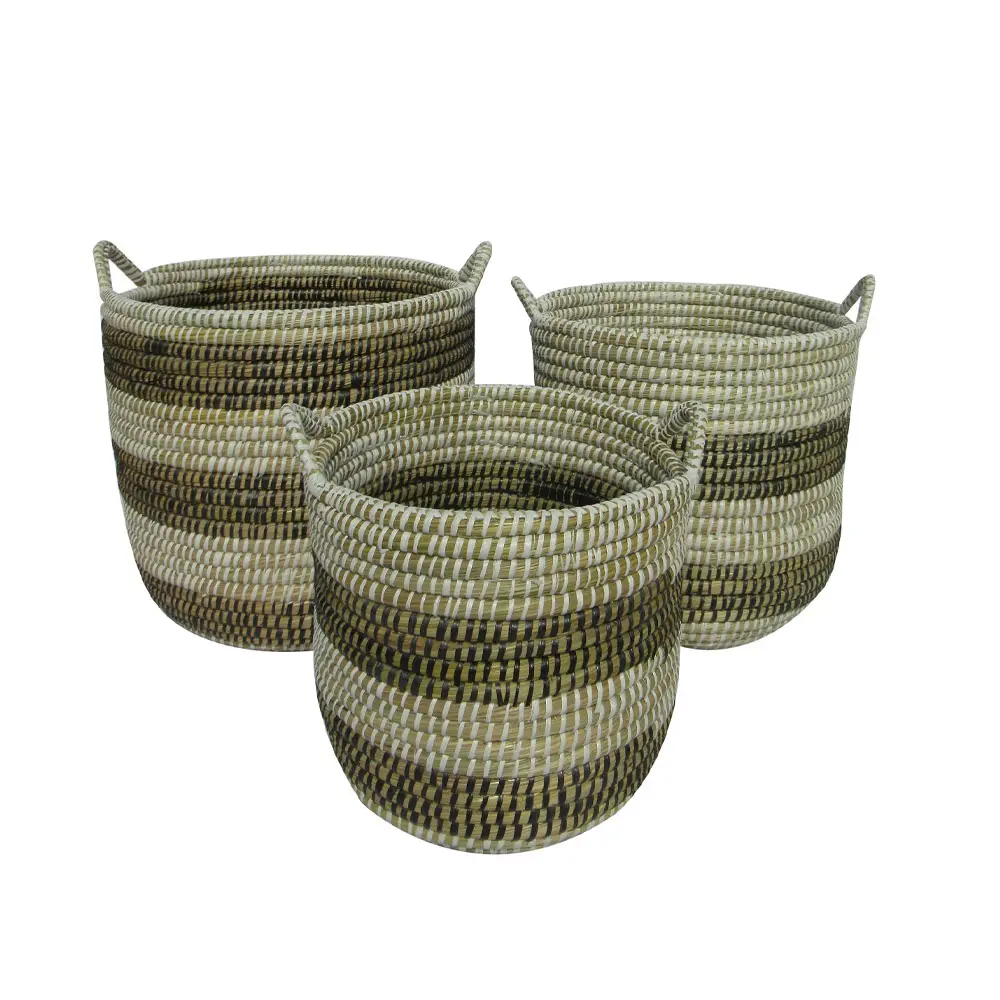 KAIA ΚΑΛΑΘΙ SET 3ΤΜΧ 42x42x40 KANSGRASS ΦΥΣΙΚΟ ΛΕΥΚΟ PVC ΜΑΥΡΟINTHEBOX