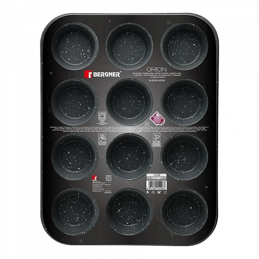 ΦΟΡΜΑ MUFFIN ΑΝΤΙΚΟΛΛΗΤΙΚΗ 12 ΘΕΣΕ3ΩΝ 34,8x26,4x3cm ORION BG-37045 - BERGNER